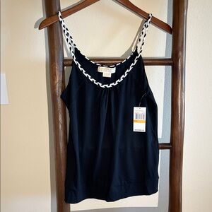 MICHAEL Michael Kors Black Tank with White Braided Trim